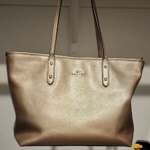 Coach Gold Structured Tote Bag with Top Handles